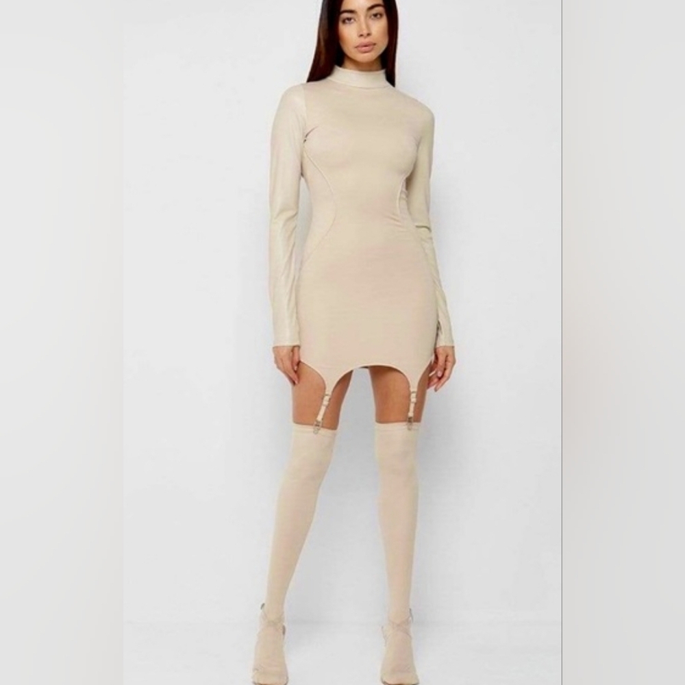 Maniere De Voir Vegan Leather Suspender Dress Size 16 NWT